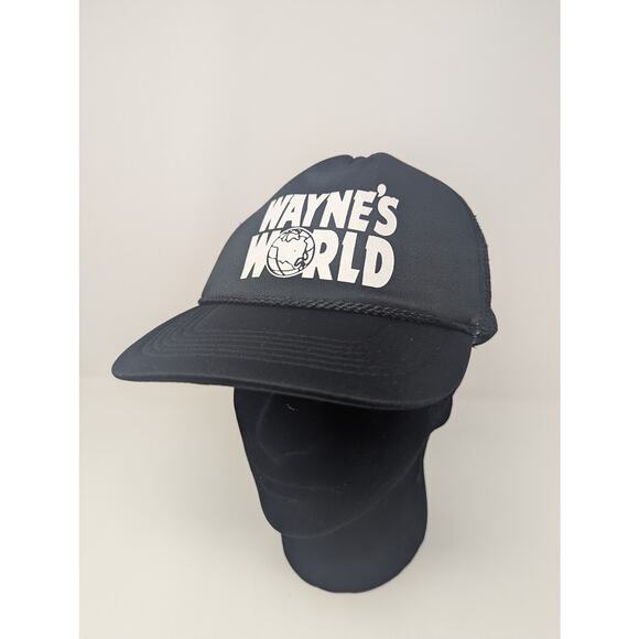 Waynes World Hat Black Snapback Mesh Trucker Cap Adjustable Costume Vtg * - Picture 1 of 7